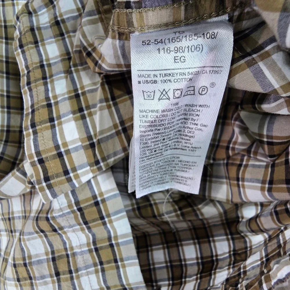 Banana Republic Mens XL Untucked Standard Fit Plaid Button Down Shirt Brown Tan